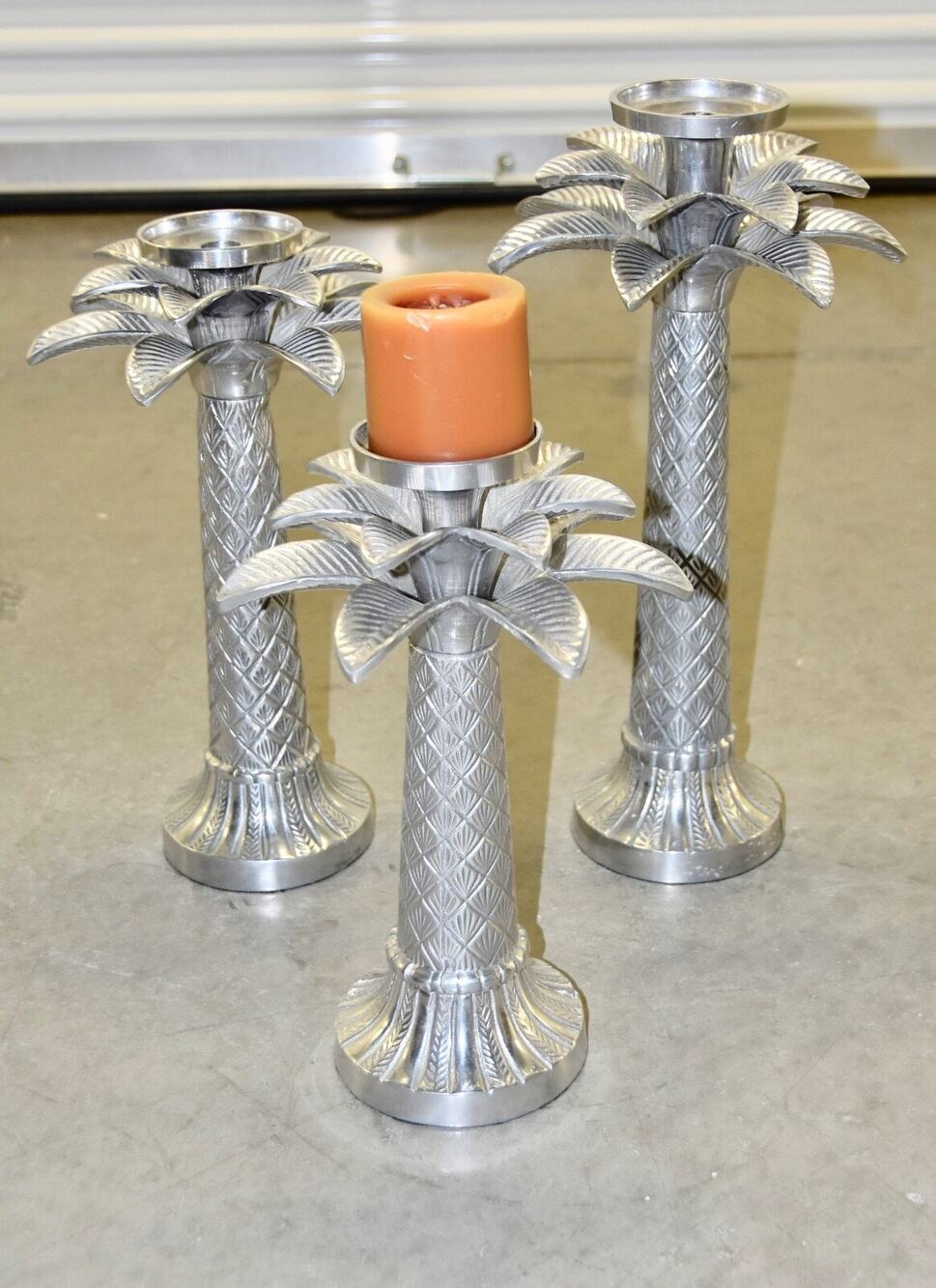 Holland Boone Polished Pewter Palm Tree Candle-Holders X-3